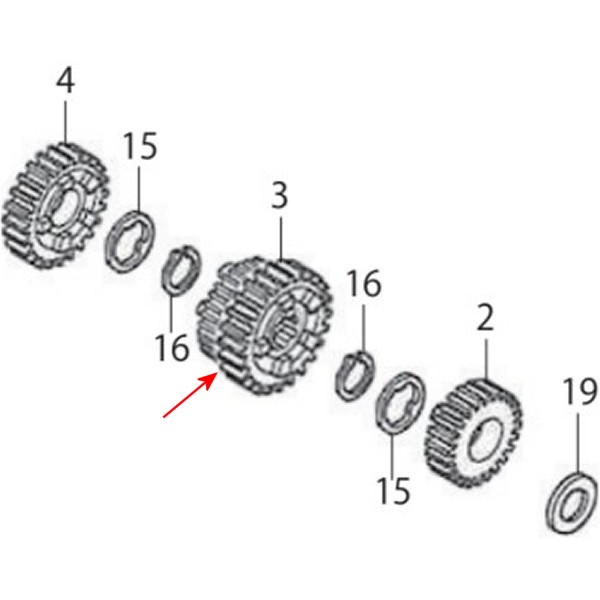 メインシャフト 3/4ギヤ (22T-25T)