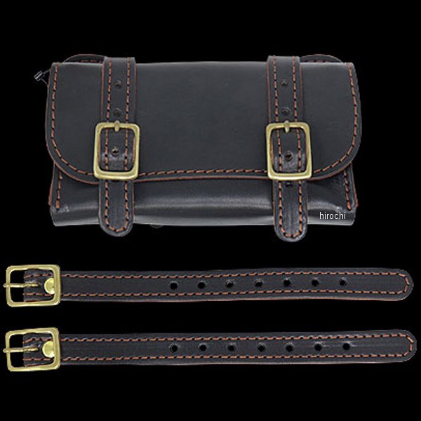 グリースモンキーツーリングポーチBK ステッチBR×ブラス