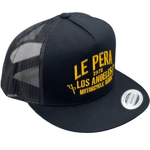 フラットビルメッシュキャップ 黒 ゴールドテキスト