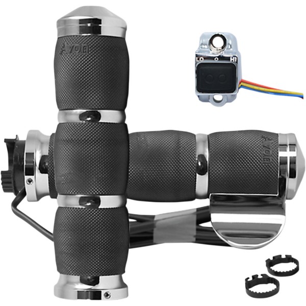 グリップ エアクッション ヒート スロットルボス付き 1インチハンドル用 クローム