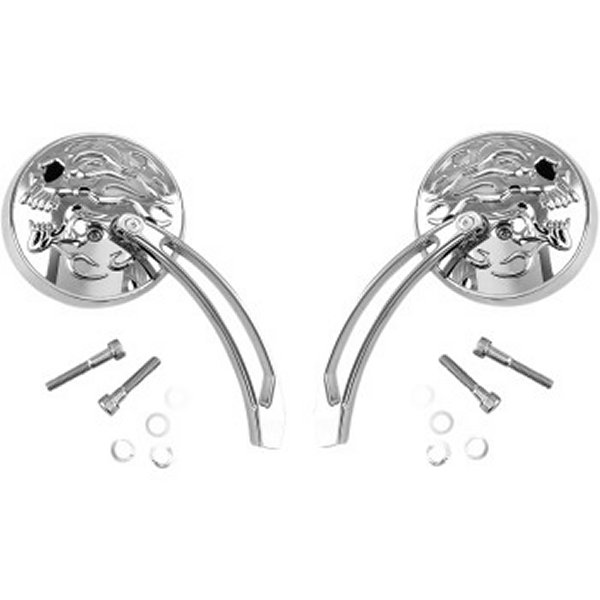 ミラー 6インチ フレーム スカル クローム