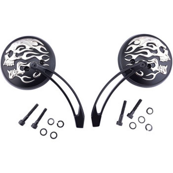 ミラー 6インチ フレーム スカル マットブラック