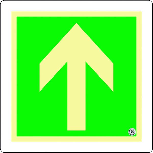 中輝度蓄光避難誘導標識 ↑矢印 床13 300×300mm 床用 消防認定品
