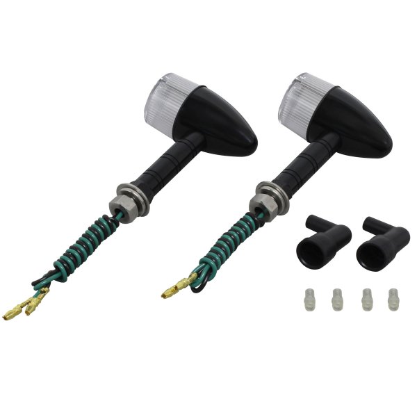 ポッシュ POSH アルミマシンドウインカー 砲弾タイプ スーパーロングステー シングル球 黒/クリア