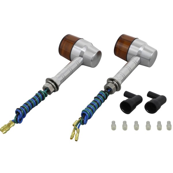 ポッシュ POSH アルミマシンドウインカー スーパーバイクミニ スーパーロングステー ダブル球 シルバー/オレンジ