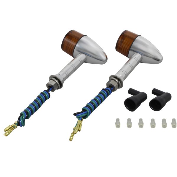 ポッシュ POSH アルミマシンドウインカー 砲弾タイプ スーパーロングステー ダブル球 シルバー/オレンジ