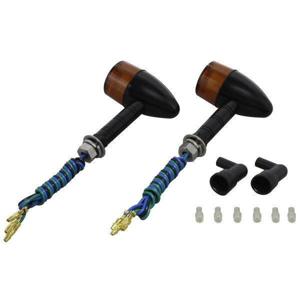 ポッシュ POSH アルミマシンドウインカー 砲弾タイプ スーパーロングステー ダブル球 黒/オレンジ