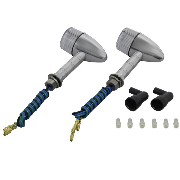 ポッシュ POSH アルミマシンドウインカー 砲弾タイプ スーパーロングステー ダブル球 シルバー/クリア