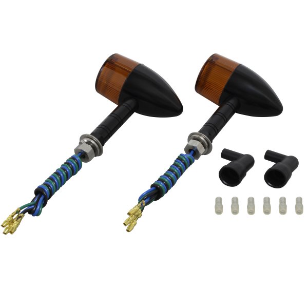 ポッシュ POSH ミドルマシンドウインカー砲弾タイプ スーパーロングステー ダブル球 黒/オレンジ