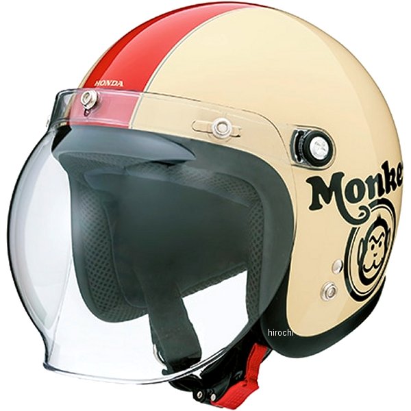 春夏モデル Monkey モンキー ジェットヘルメット アイボリー/赤 Mサイズ