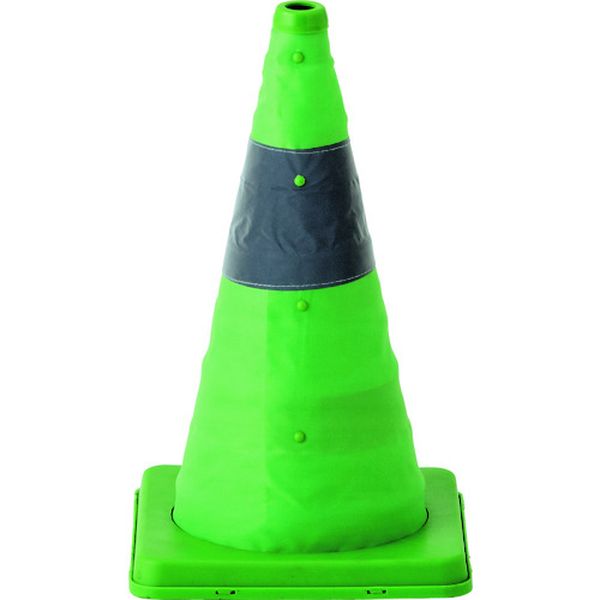 伸縮式三角コーン 緑 伸縮コーン-G(小) 高さ410mm(ベース245mm角) 反射材付