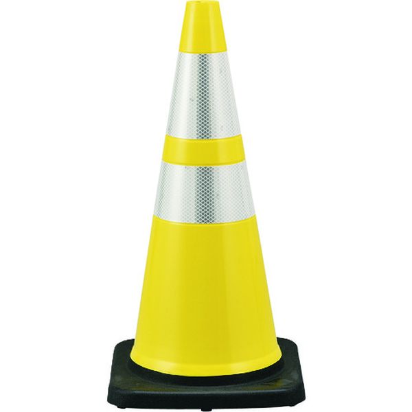 カラーコーン 黄/白反射シート PVCコーン-YH 高さ：710mm ベース：360mm角 高輝度反射タイプ PVC製
