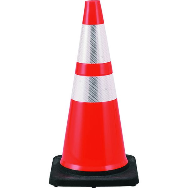 カラーコーン 赤/白反射シート PVCコーン-RH 高さ：710mm ベース：360mm角 高輝度反射タイプ PVC製
