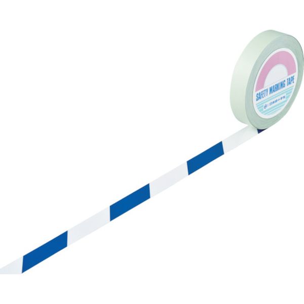 ガードテープ(ラインテープ) 白/青(トラ柄) 25mm幅×100m