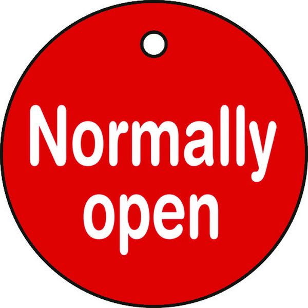 バルブ開閉札 Normally open(赤) 50mmΦ 両面表示 PET