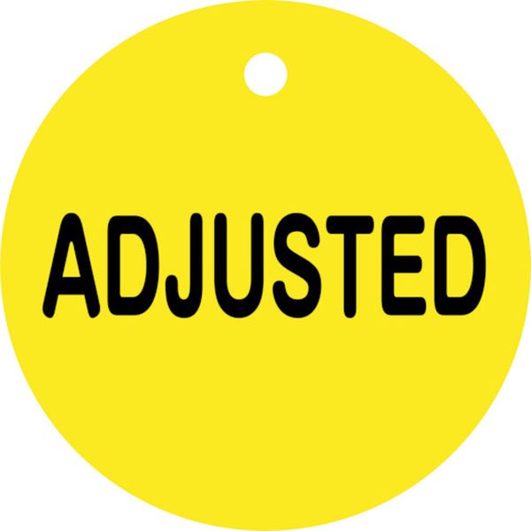 日本緑十字社 緑十字 バルブ開閉札 ADJUSTED(黄) 特15-138 50mmΦ 両面表示 PET