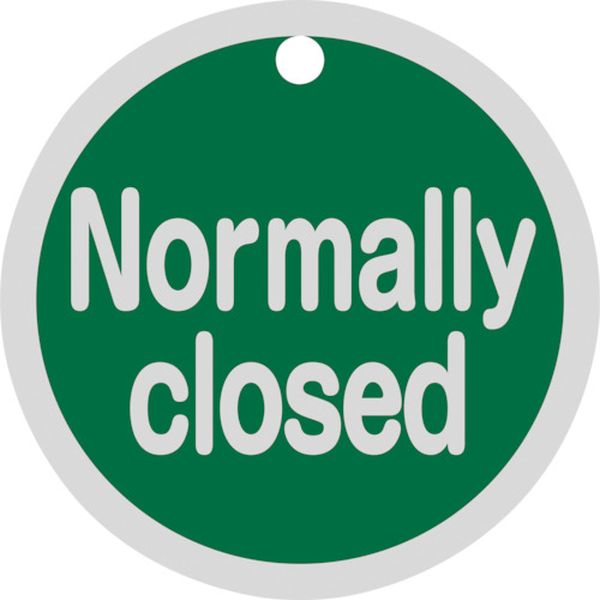 日本緑十字社 バルブ開閉札 Normally closed(緑) 特15-149B 50mmΦ 両面表示 アルミ製