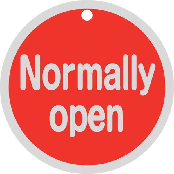 日本緑十字社 緑十字 バルブ開閉札 Normally open(赤) 特15-151A 80mmΦ 両面表示 アルミ製