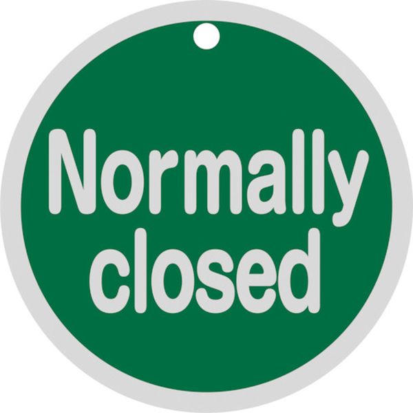 日本緑十字社 バルブ開閉札 Normally closed(緑) 特15-151B 80mmΦ 両面表示 アルミ製