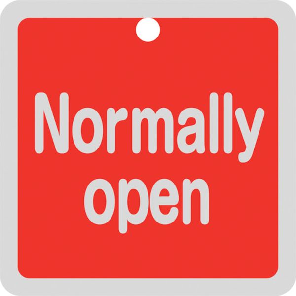 日本緑十字社 バルブ開閉札 Normally open(赤) 特15-150A 50×50mm 両面表示 アルミ製