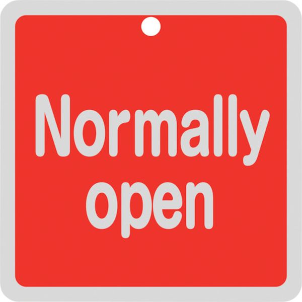 日本緑十字社 バルブ開閉札 Normally open(赤) 特15-152A 80×80mm 両面表示 アルミ製