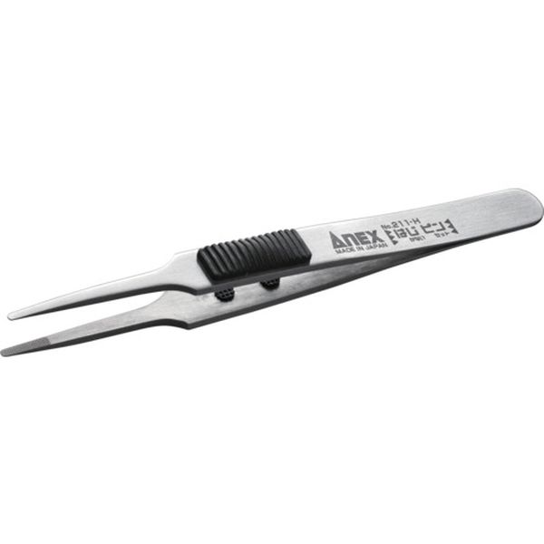 211H  ラバーグリップ付ステンレスピンセット はじピン 先丸型120mm