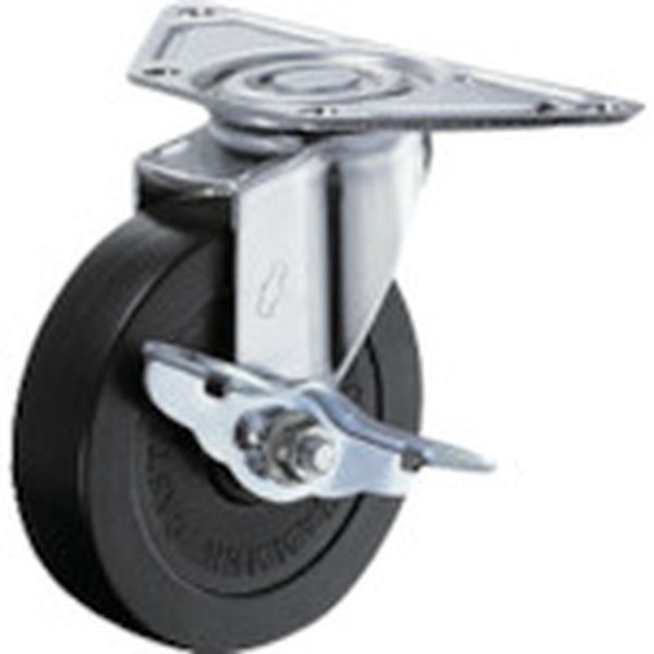 215ER100 814-1792 プレート式コーナーキャスター 旋回式ゴム車輪 100mm ストッパー付