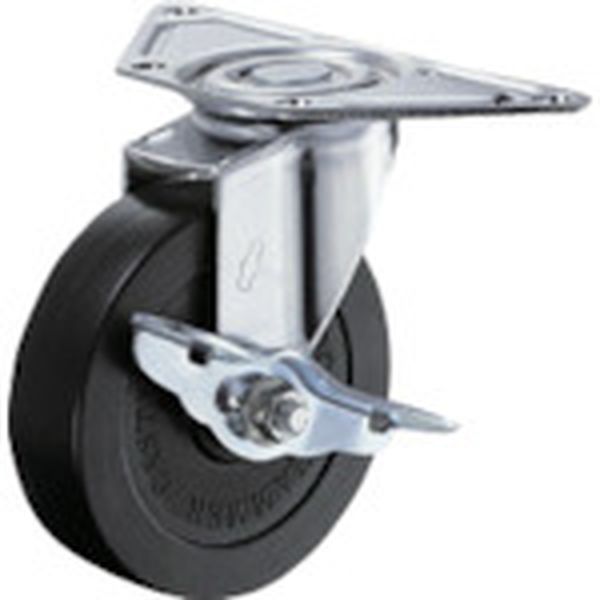 215ER75  プレート式コーナーキャスター 旋回式ゴム車輪 75mm ストッパー付