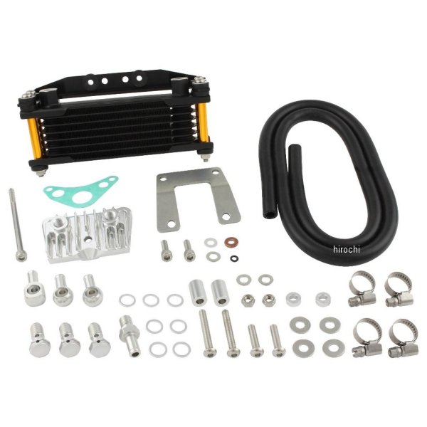 オイルクーラーKIT ヘッドボトムマウント 取り出し付き スーパーカブ50/70/90、リトルカブ ゴールドパイプ