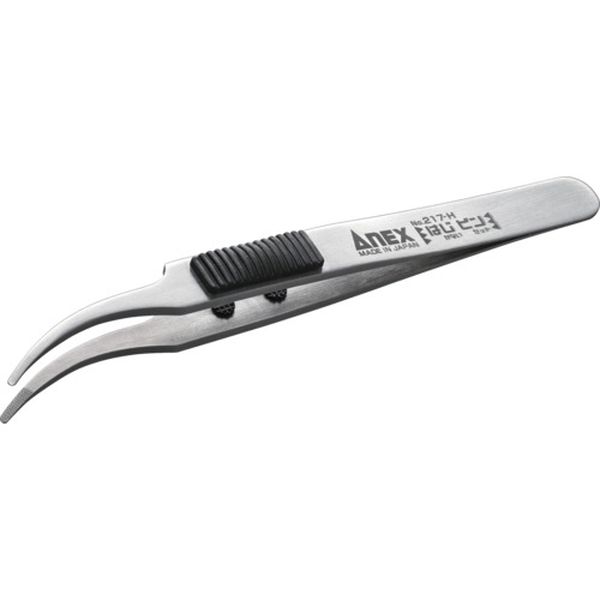 217H  ラバーグリップ付ステンレスピンセット はじピン 先丸鷲型120mm