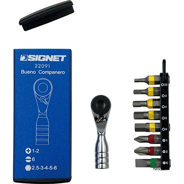 SIGNET 8個組 1/4DR 52ギアウルトラショートミニラチェ、 ビットセット カラーケース付 ブルー