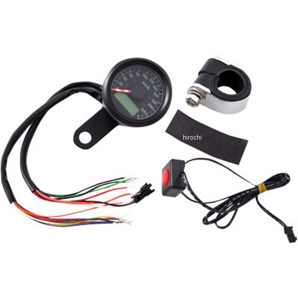 スピードメーター エレクトリック(km/h表示) 1-7/8インチ インジケーター付き黒/黒