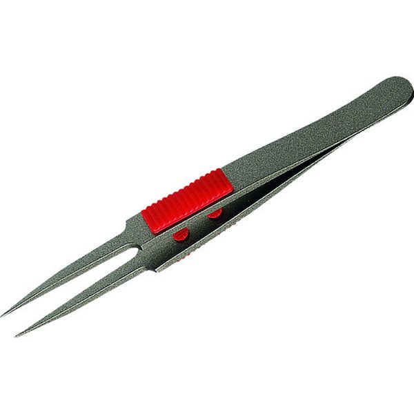 ラバーグリップ付ステンレスピンセット極細鋭型115mmフッ素加工
