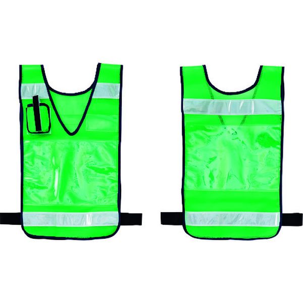 差し込み式メッシュ安全ベスト 緑 MPZ-100G 600×360mm 反射材付 両面表示