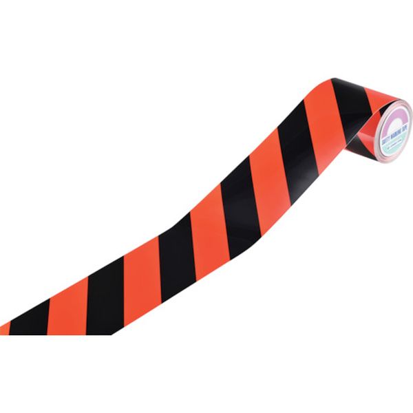 トラ柄テープ 蛍光赤/黒 TR4-C 90mm幅×10m 屋内用
