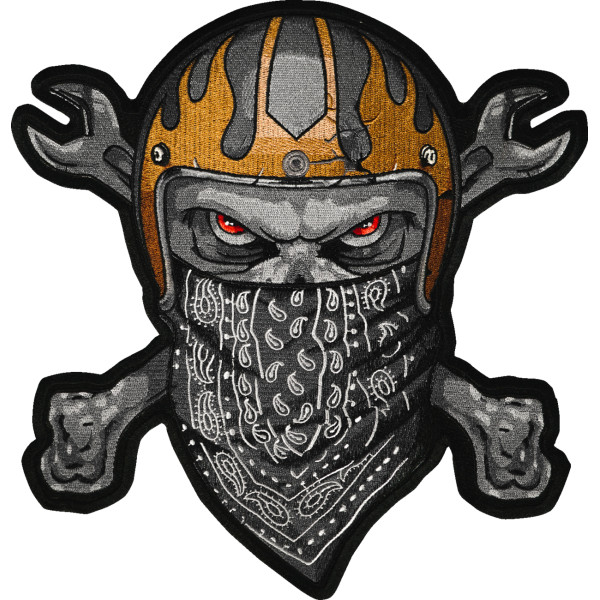 スカル バンダナ 刺繍パッチ 黒/グレー/白/ブラウン