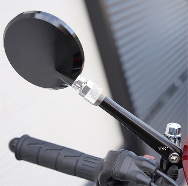 ミラー ロング 可変タイプ 丸型 ショートマウント逆ネジ 黒