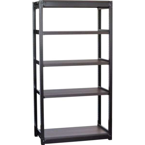 TSUG型スチール軽量ボルトレス棚 基本 木製棚板ウォールナット 5段 高さ1800mm 間口900mm 奥行300mm