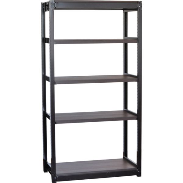 TSUG型スチール軽量ボルトレス棚 基本 木製棚板ウォールナット 5段 高さ1800mm 間口900mm 奥行450mm