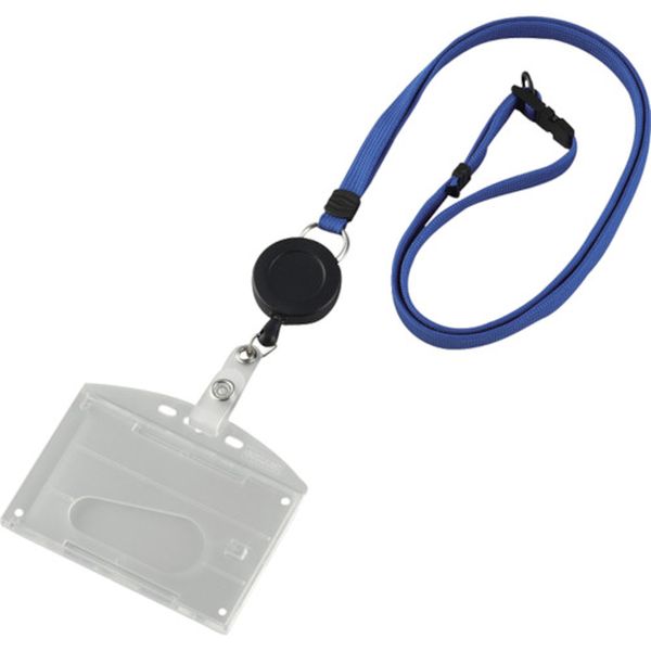 吊り下げ名札(リール式ストラップ) クリア/青 ハードケース 2枚収納式 吊名札346BL