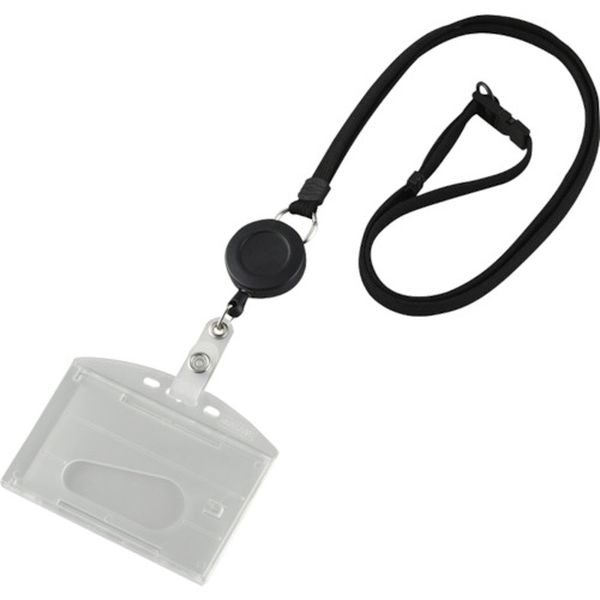 吊り下げ名札(リール式ストラップ) クリア/黒 ハードケース 2枚収納式 吊名札346BK
