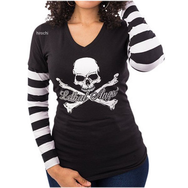 レディース Tシャツ Long-Sleeve Stripe 黒/白 Lサイズ