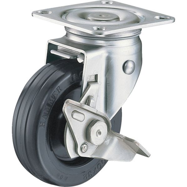 313SRU100 133-3080 Sシリーズオールステンレス 旋回式ゴム車輪 100mm ストッパー付