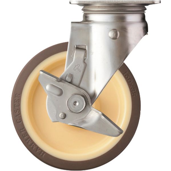 313SUB150 Sシリーズオールステンレス 旋回式ウレタン車輪(ローラーベアリング)150mm ストッパー付