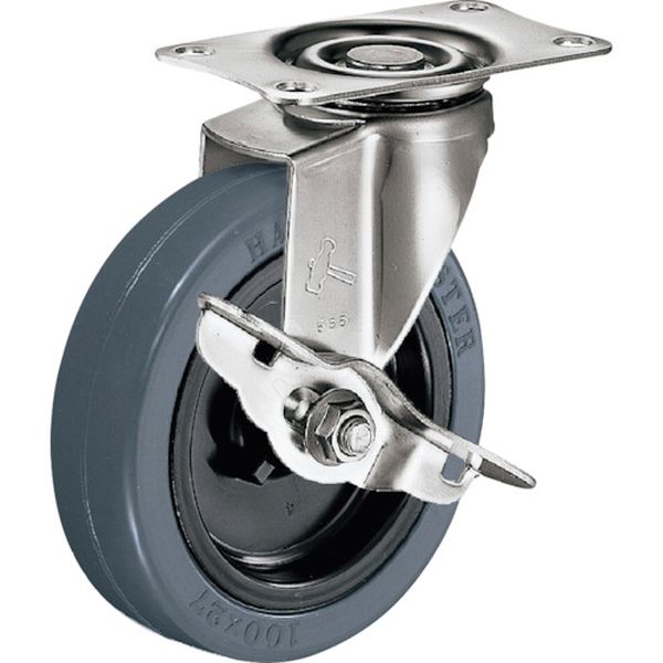 315ERN100 814-1950 Eシリーズオールステンレス 固定式ナイロン車輪 100mm スットパー付