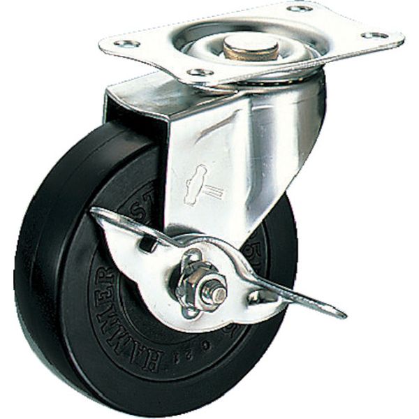 オールステンレス　Ｅ型自在　ＳＰ付　ゴム車６５ｍｍ