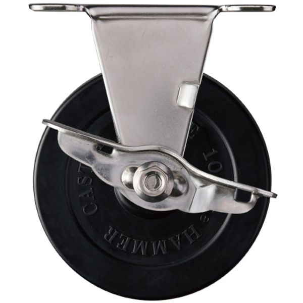 ステンレス製プレート式キャスター 固定(ストッパー付) 車輪径100mm ゴム車輪 Eシリーズ