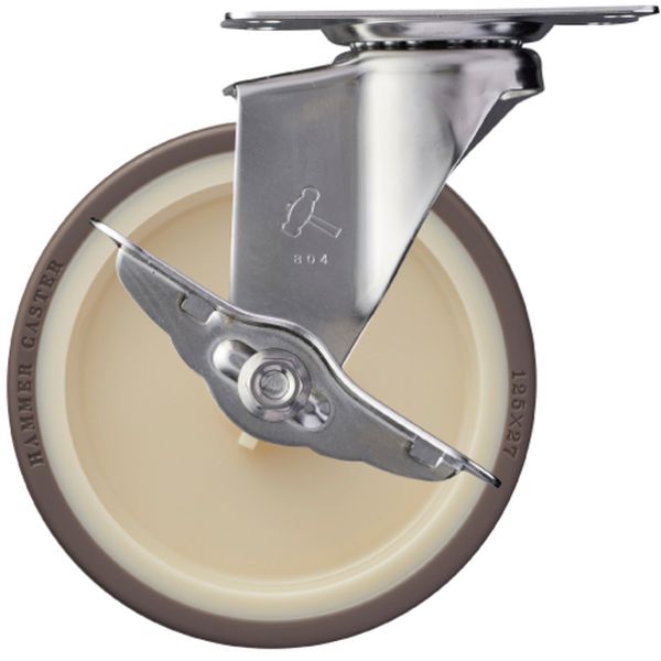 315EUR125 ステンレス製プレート式キャスター ステンレスキャスター 自在SP付 車輪径125mm ウレタン車