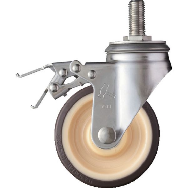 315SAUB125 SAシリーズオールステンレス 旋回式ウレタン車輪(ローラーベアリング)125mm ストッパー付