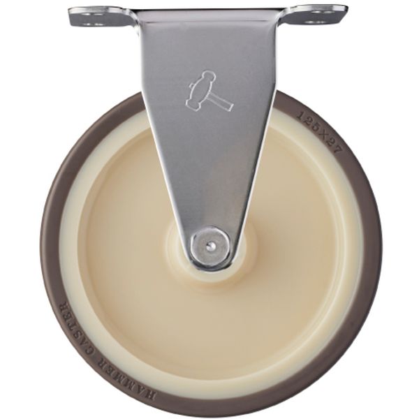 ステンレス製プレート式キャスター 320Eシリーズ(ナイロンホイールウレタン車・ステンレス金具) 固定 車輪径125mm